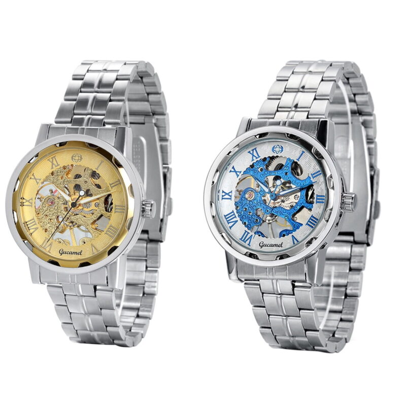 Luxury Mens Skeleton Mechanical Watch Steampunk Stainless Steel Wrist Watches