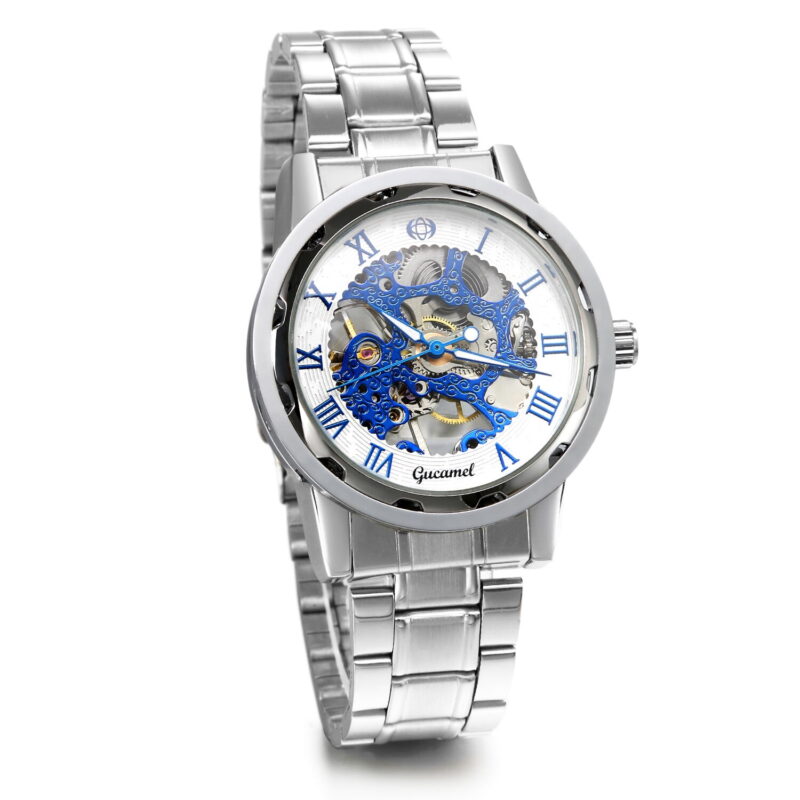 Luxury Mens Skeleton Mechanical Watch Steampunk Stainless Steel Wrist Watches