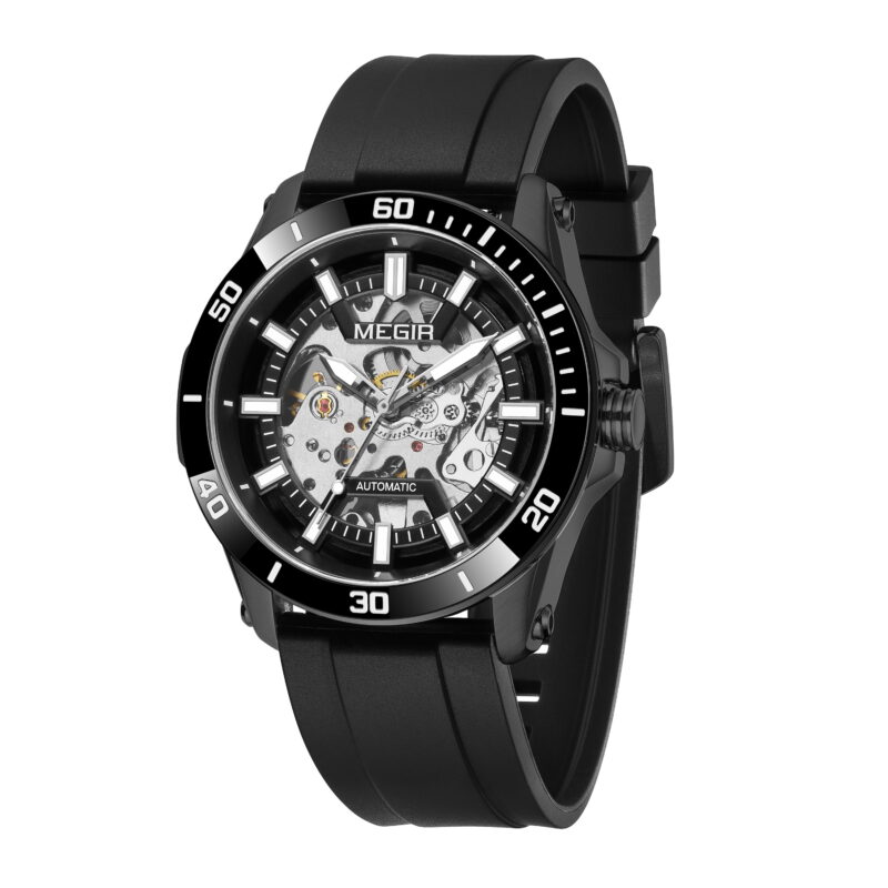 MEGIR Fashion Hollow Out Mechanical Watch for Men Stainless Steel Case Sapphire Automatic Wristwatch