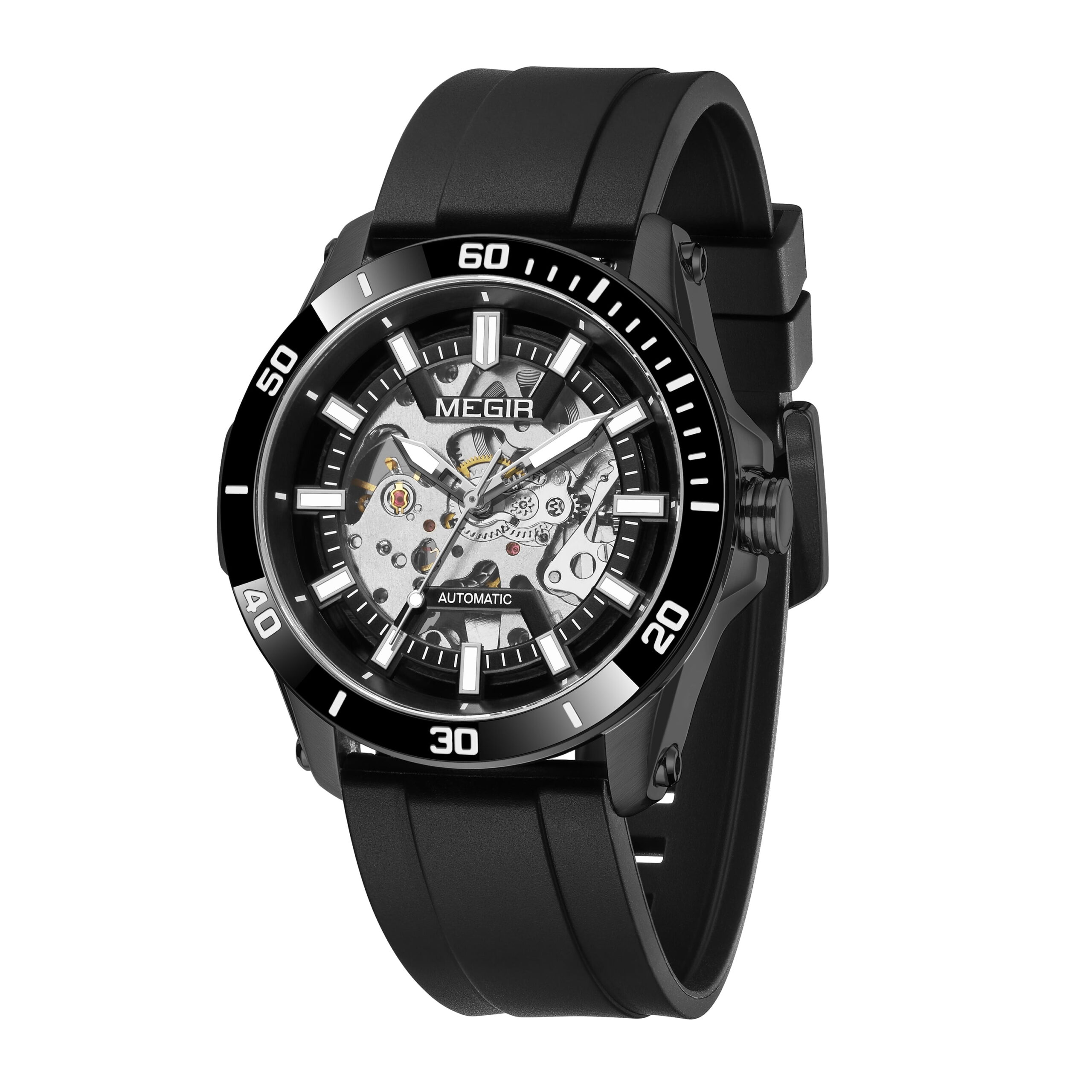 MEGIR Fashion Hollow Out Mechanical Watch for Men Stainless Steel Case Sapphire Automatic Wristwatch