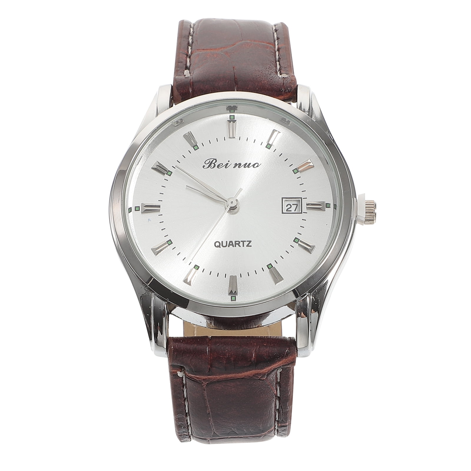 Men Automatic Mechanical Wrist Watch with PU Band (White+Silver+Brown)