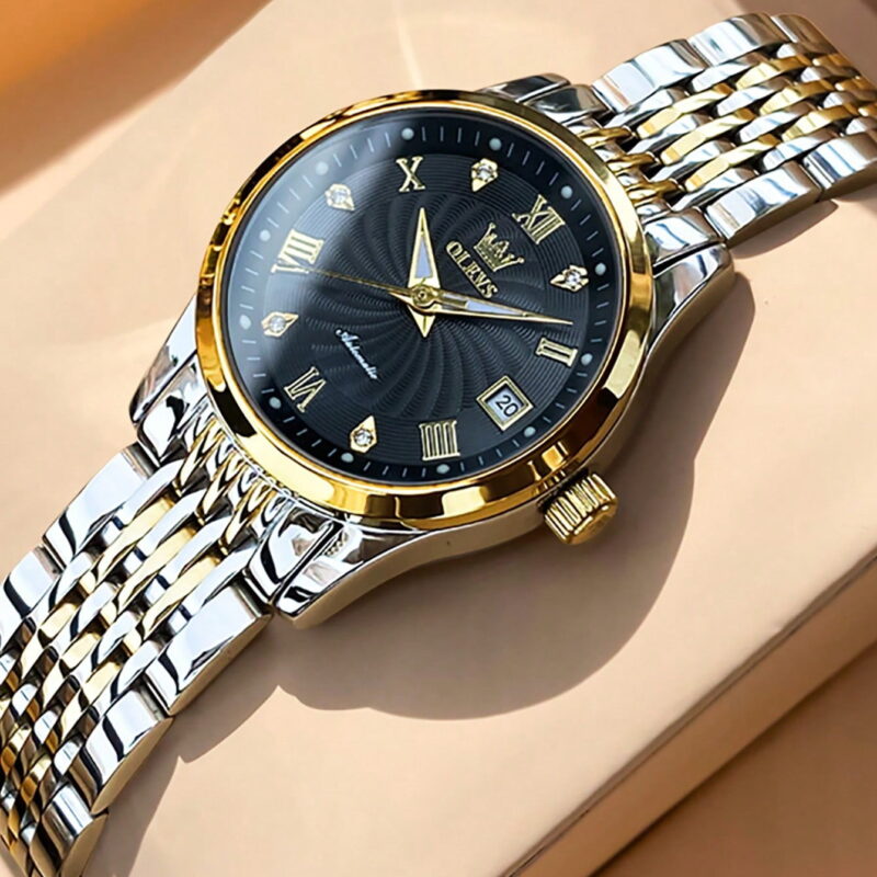 OLEVS Automatic Watches for Women Gold Classic Diamond Ladies Self-Winding Small Face Stainless Steel Wrist Watch Gift