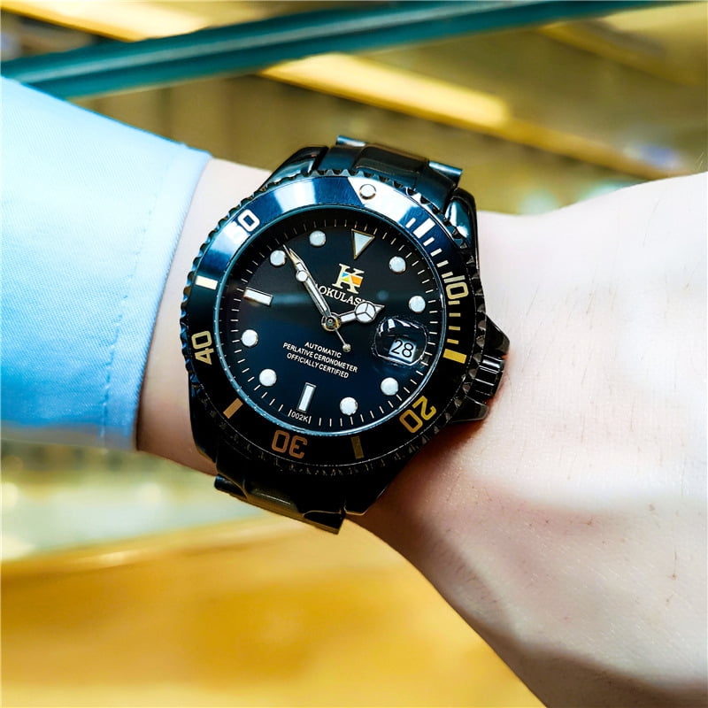 Ogulas Automatic Mechanical Watch Hollow Full Luminous Solid Steel Belt Watch Men's Waterproof