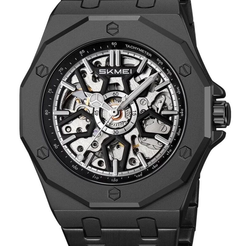 SKMEI Mens Luxury Skeleton Automatic Mechanical Wrist Watches Business Leisure Waterproof Luminous Pointer Self-Winding Wrist Watch