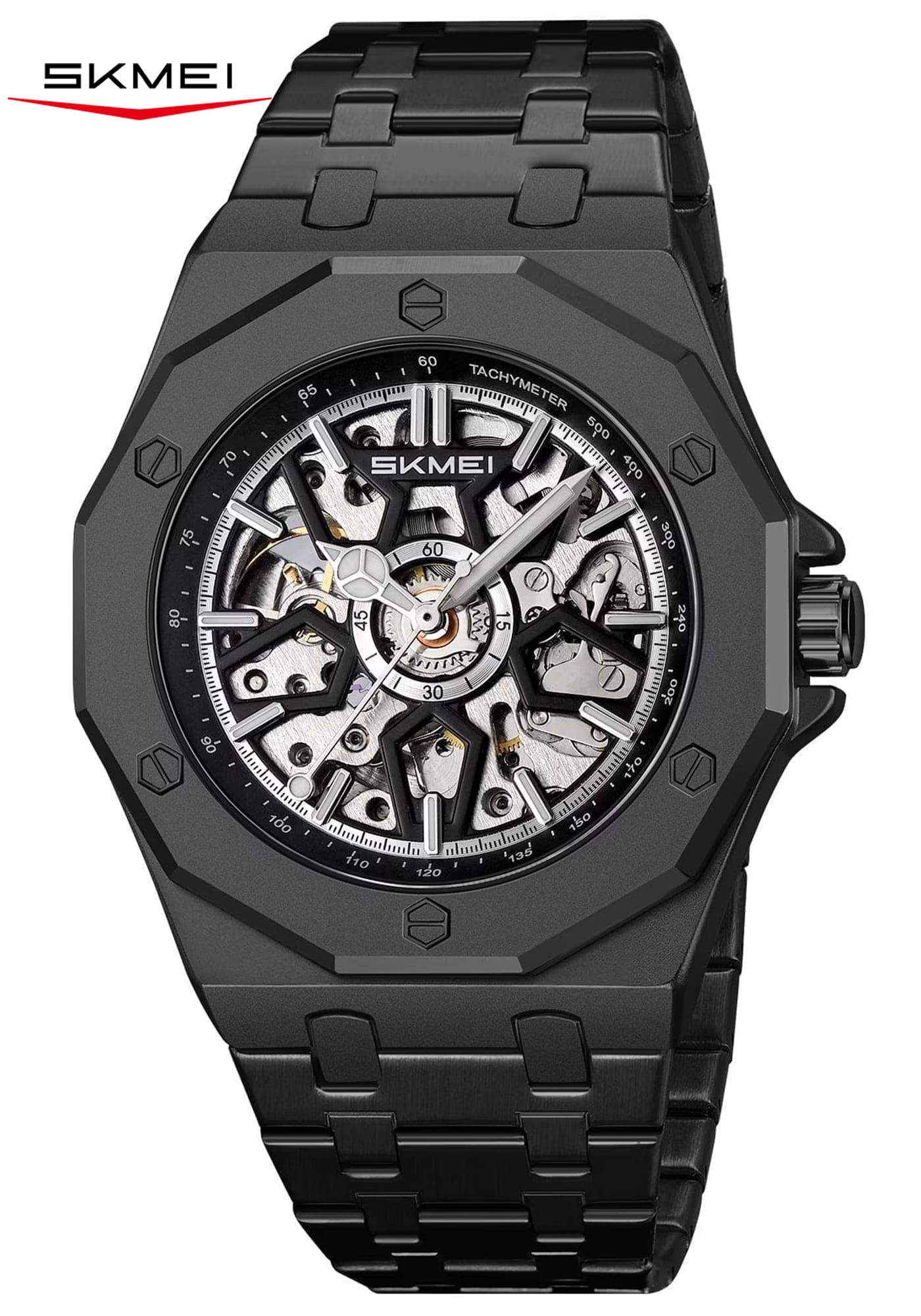 SKMEI Mens Luxury Skeleton Automatic Mechanical Wrist Watches Business Leisure Waterproof Luminous Pointer Self-Winding Wrist Watch