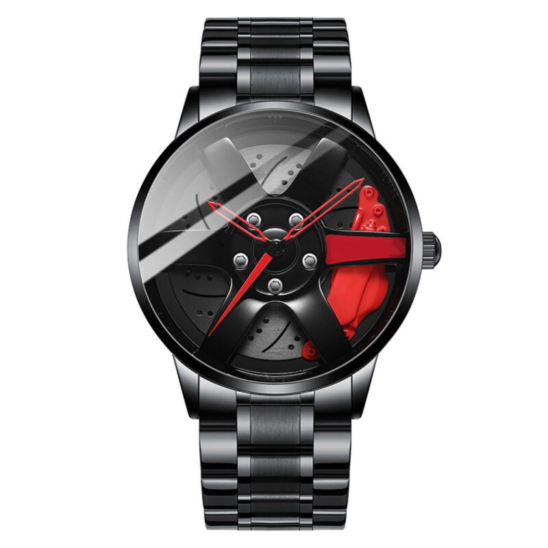 SUSHNAG Skeleton Steel Band Watch Men'S Watch Sport Mesh Wheel Quartz Car Watch Fashion Hub Rim Watch Men'S Watch