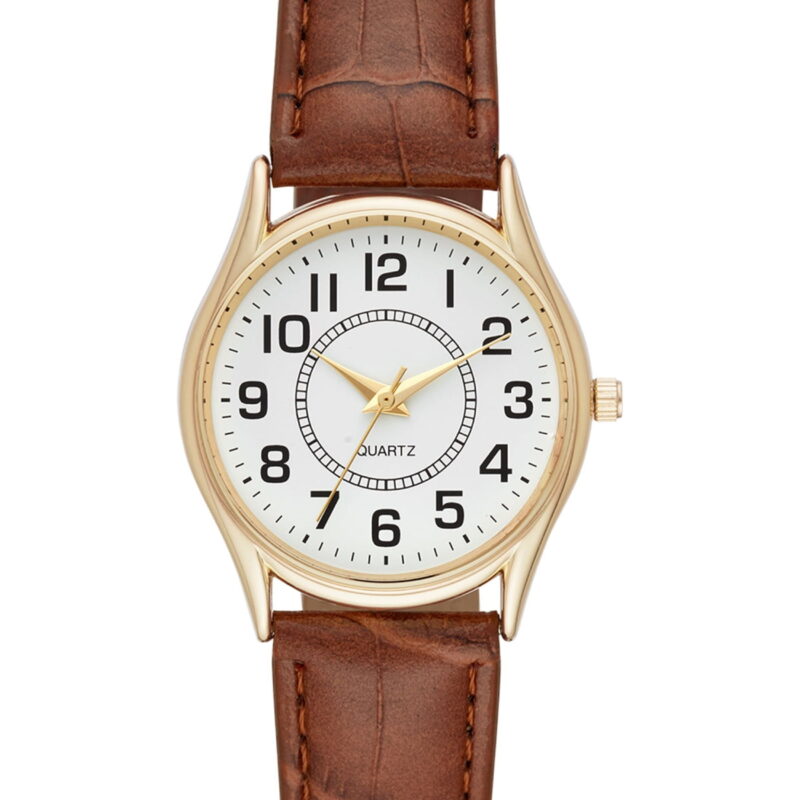Time & Tru Women's Wristwatch: Gold Tone Case, Easy Read Dial with Embossed Faux Leather Strap (FMDOTT001)