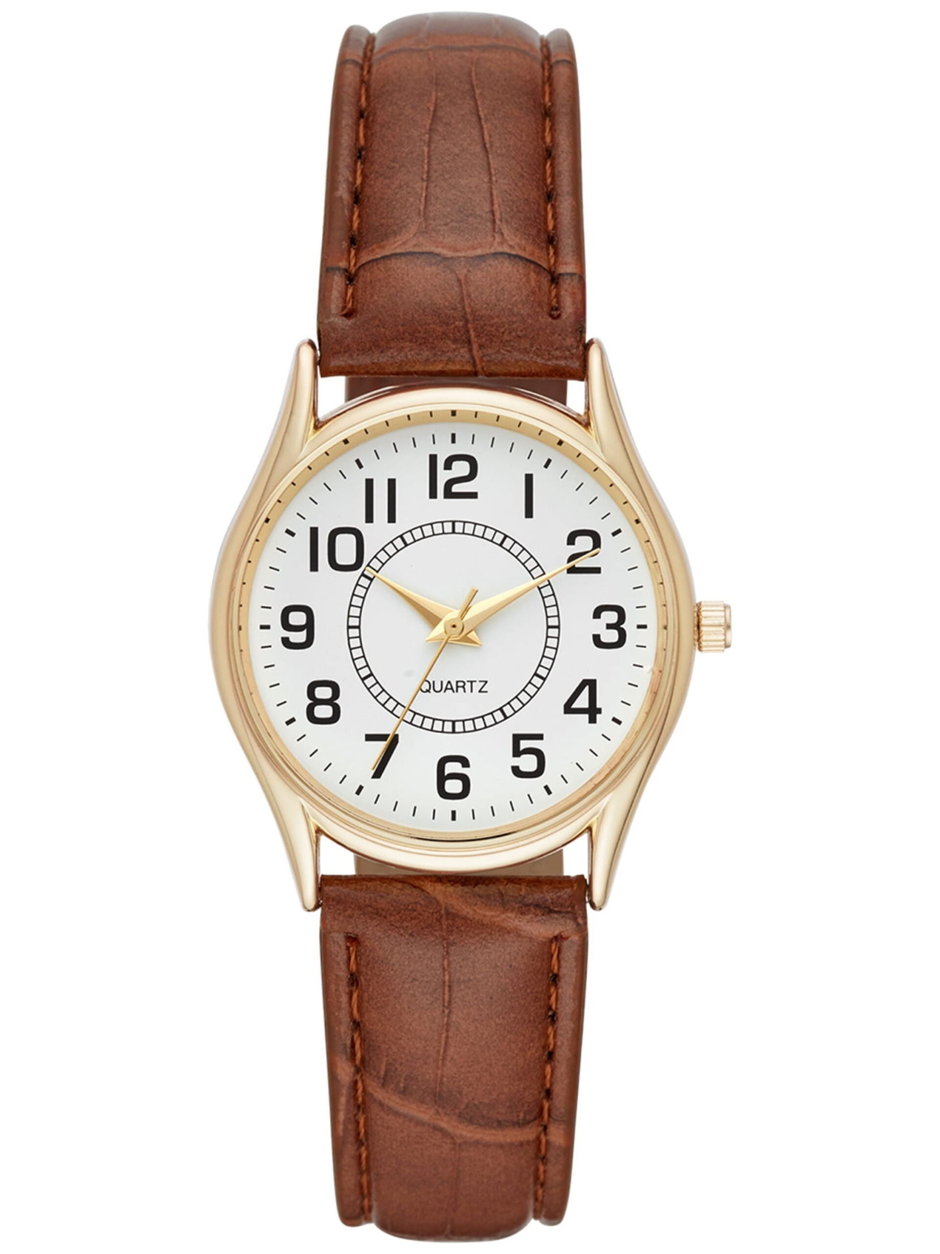 Time & Tru Women's Wristwatch: Gold Tone Case, Easy Read Dial with Embossed Faux Leather Strap (FMDOTT001)