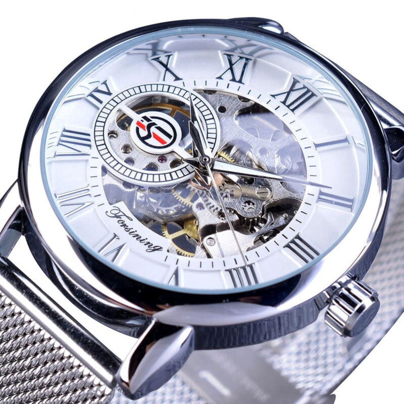 VIGOROSO Mens Skeleton Mechanical Wrist Watch Stainless Steel Luxury Casual Wristwatch