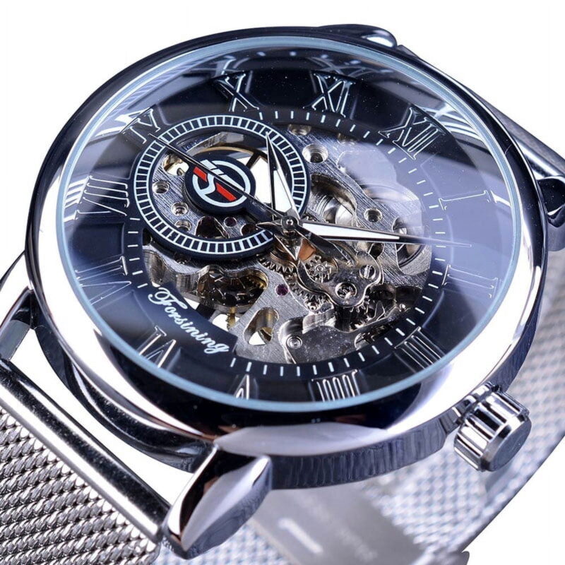 VIGOROSO Men's Mechanical Watch Handwind Mesh Stainless Steel Band Luxury Sports Watches