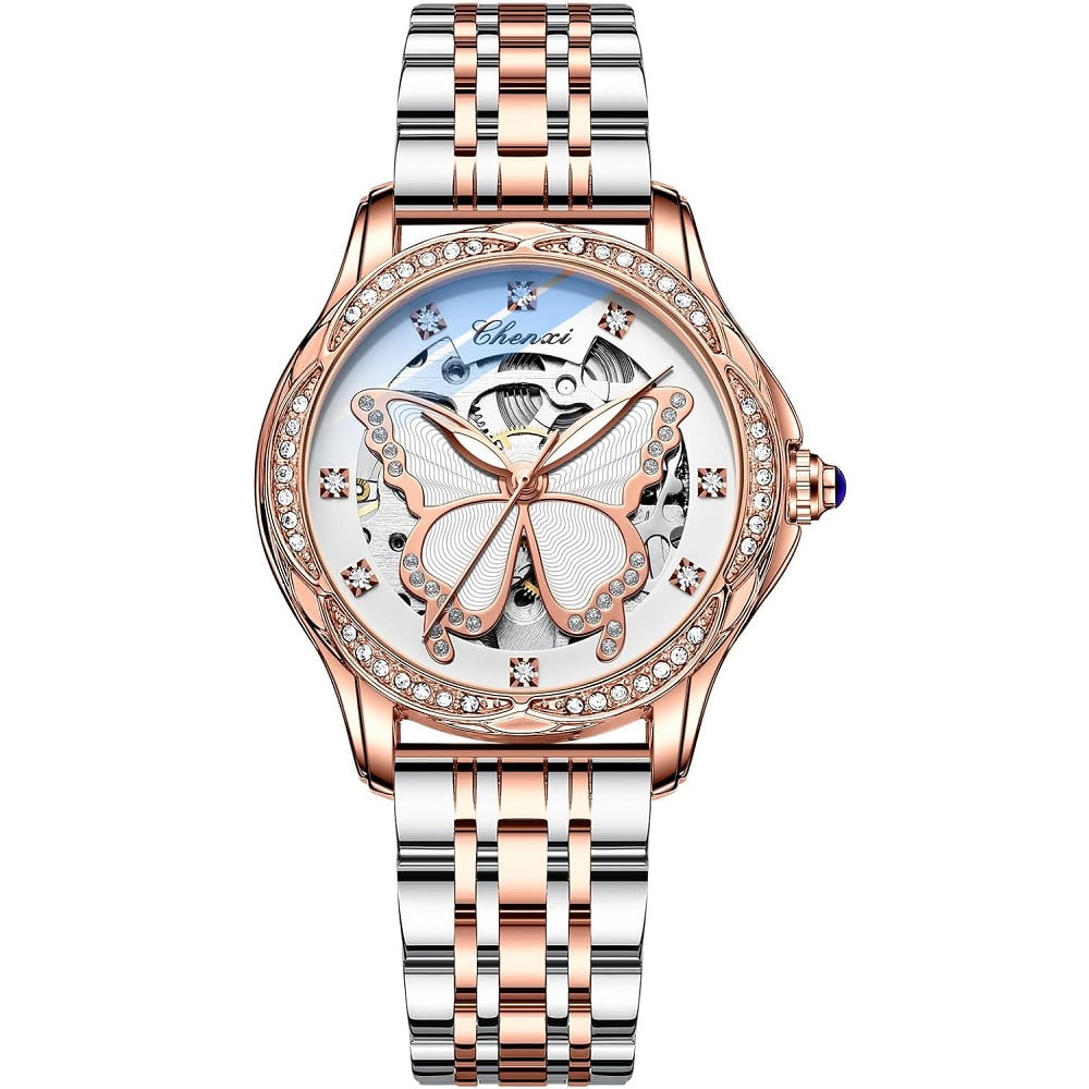 Women's Sapphire Watches Automatic Mechanical Gold Bracelet Ladies Skeleton Wrist Watch