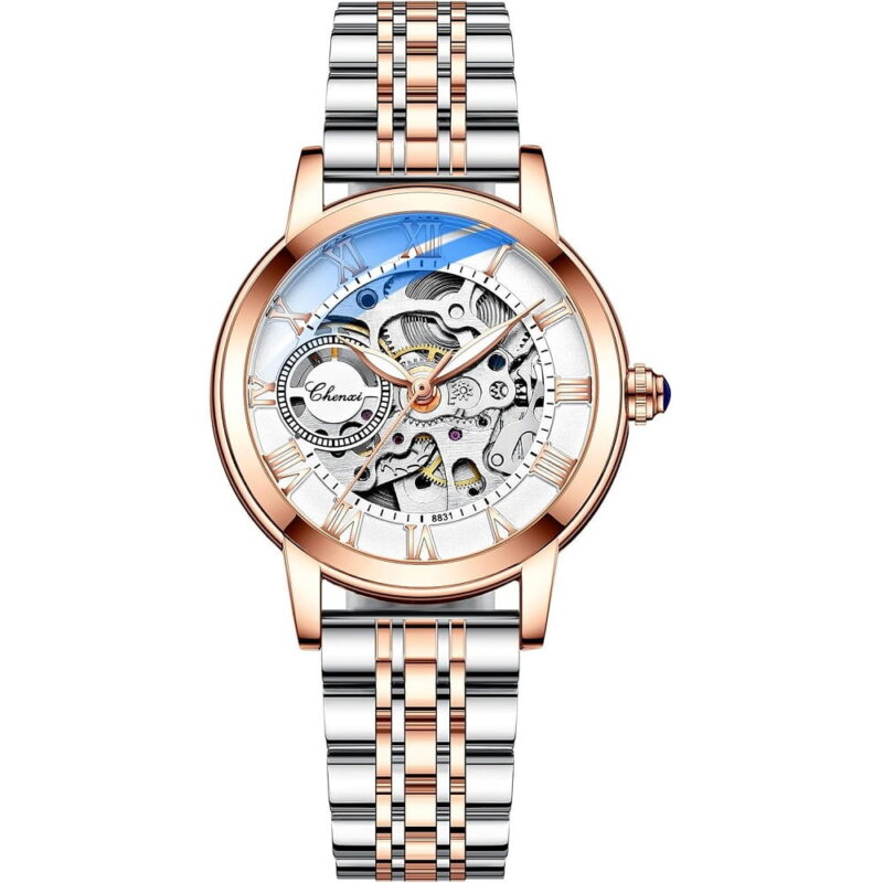 Women's Sapphire Watches Automatic Mechanical Gold Bracelet Ladies Skeleton Wrist Watch