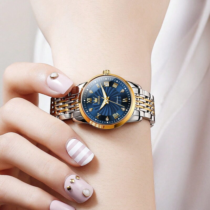 OLEVS Automatic Watches for Women Gold Classic Diamond Ladies Self-Winding Small Face Stainless Steel Wrist Watch Gift