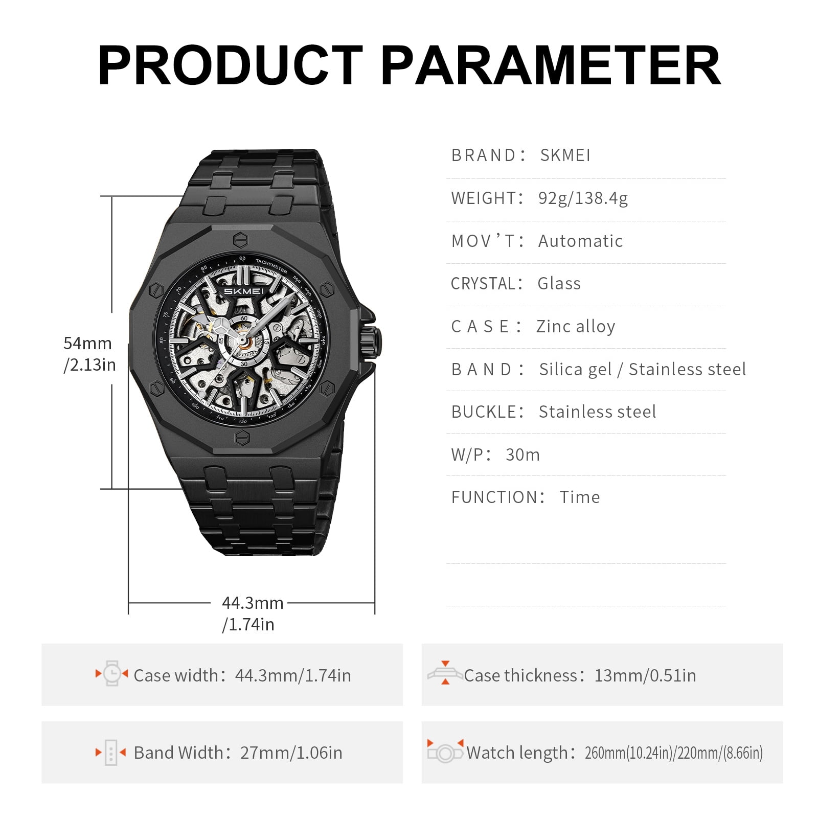 SKMEI Mens Luxury Skeleton Automatic Mechanical Wrist Watches Business Leisure Waterproof Luminous Pointer Self-Winding Wrist Watch - Image 3