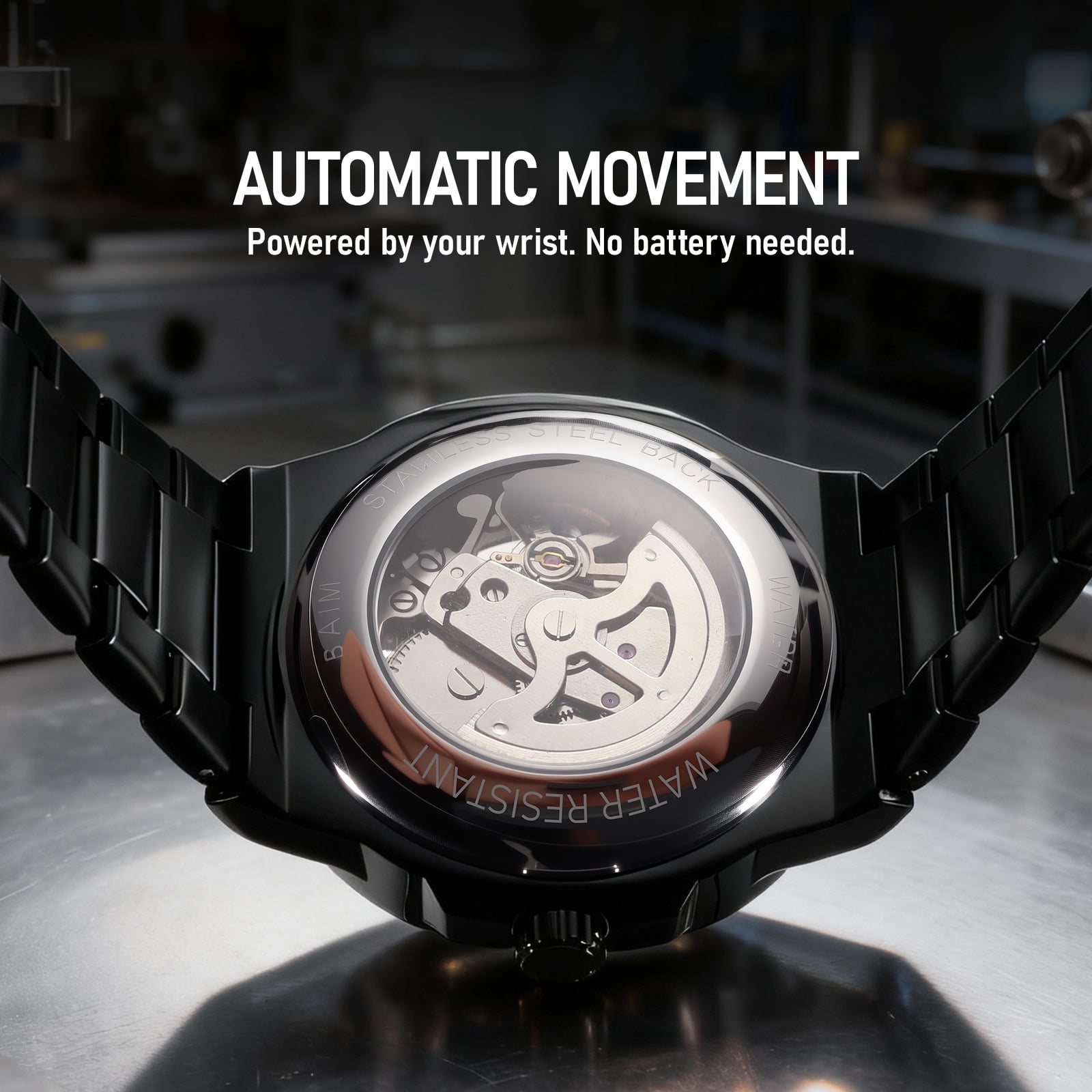 SKMEI Men's Mechanical Skeleton Watch Luxury Big Face Watches for Men with Luminous Stainless Steel Strap - Image 3