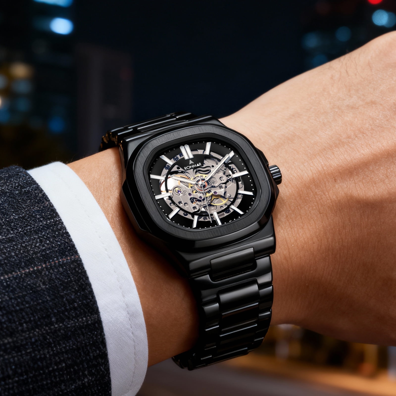 SKMEI Men's Mechanical Skeleton Watch Luxury Big Face Watches for Men with Luminous Stainless Steel Strap - Image 5