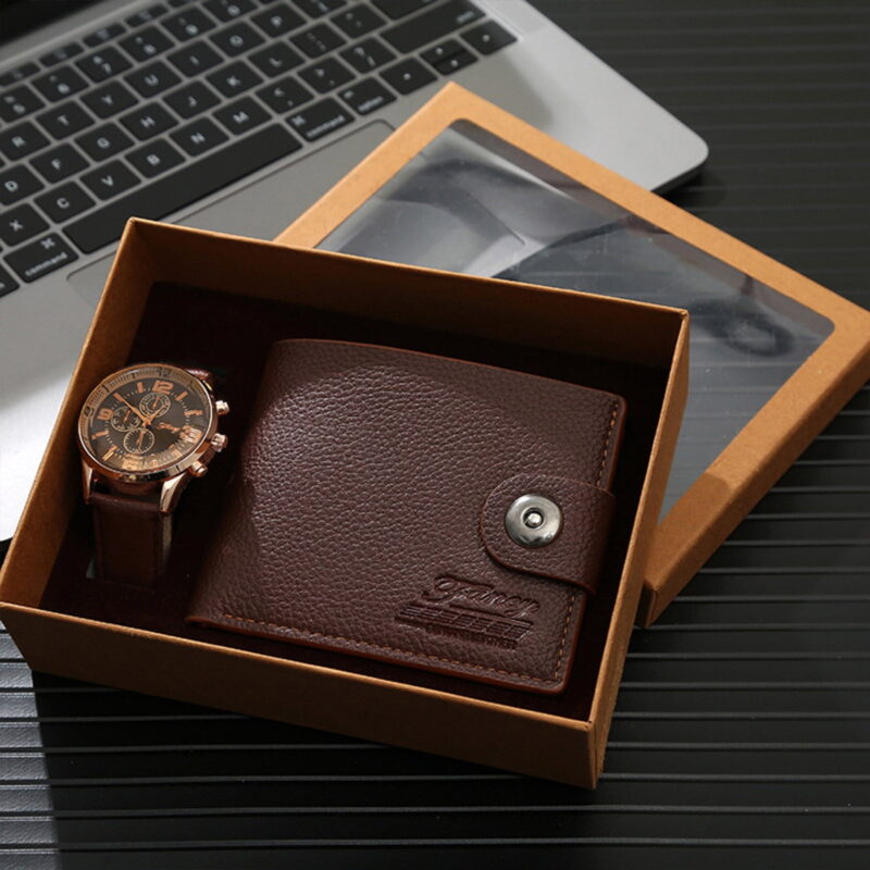WNFJR Father's Day Gift Set - High-End Men's Accessories - Business Gifts for Men - Premium Leather Wallet and Watch Set