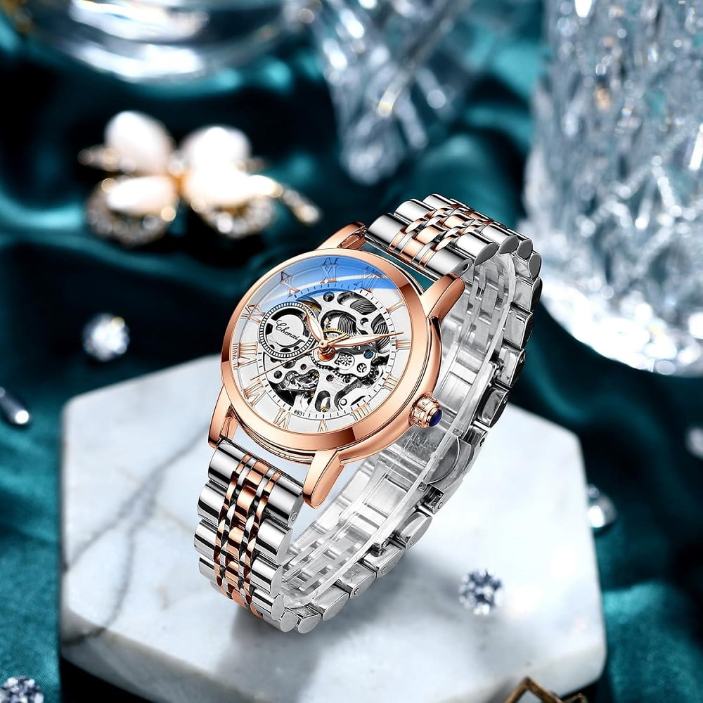Women's Sapphire Watches Automatic Mechanical Gold Bracelet Ladies Skeleton Wrist Watch - Image 3