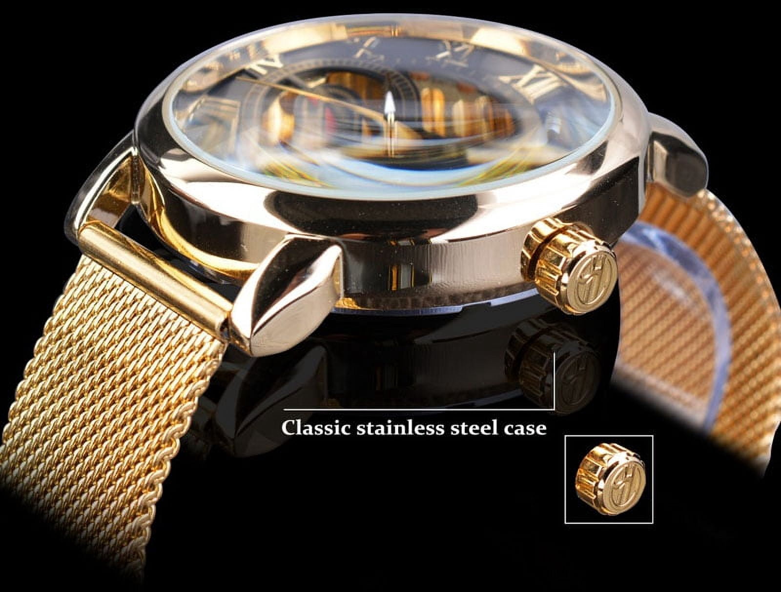 VIGOROSO Men Skeleton Mechanical Wrist Watch Stainless Steel Luxury Casual Wristwatch - Image 6