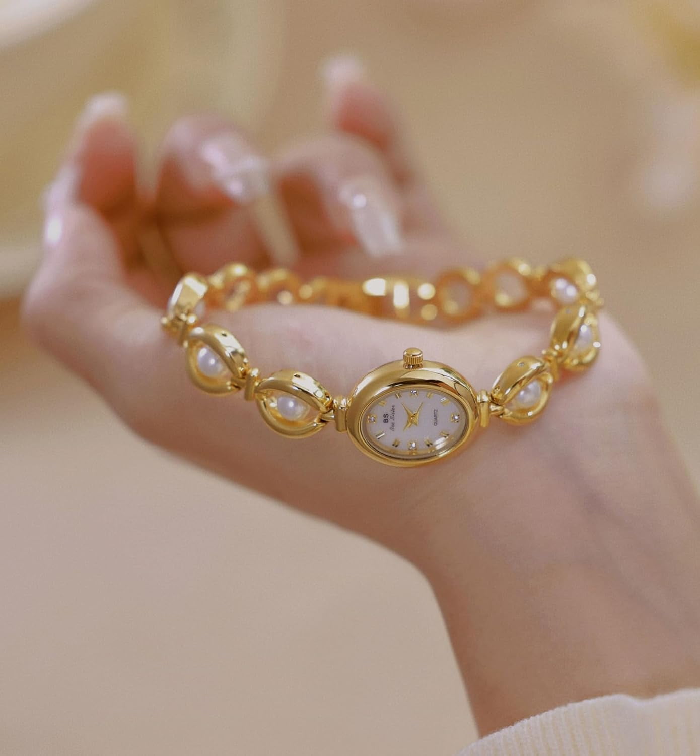 Fashion Women's Dress Watch Elegant Pearl Oval dial Ladies Bracelet Waterproof Analog Casual Watch - Image 5