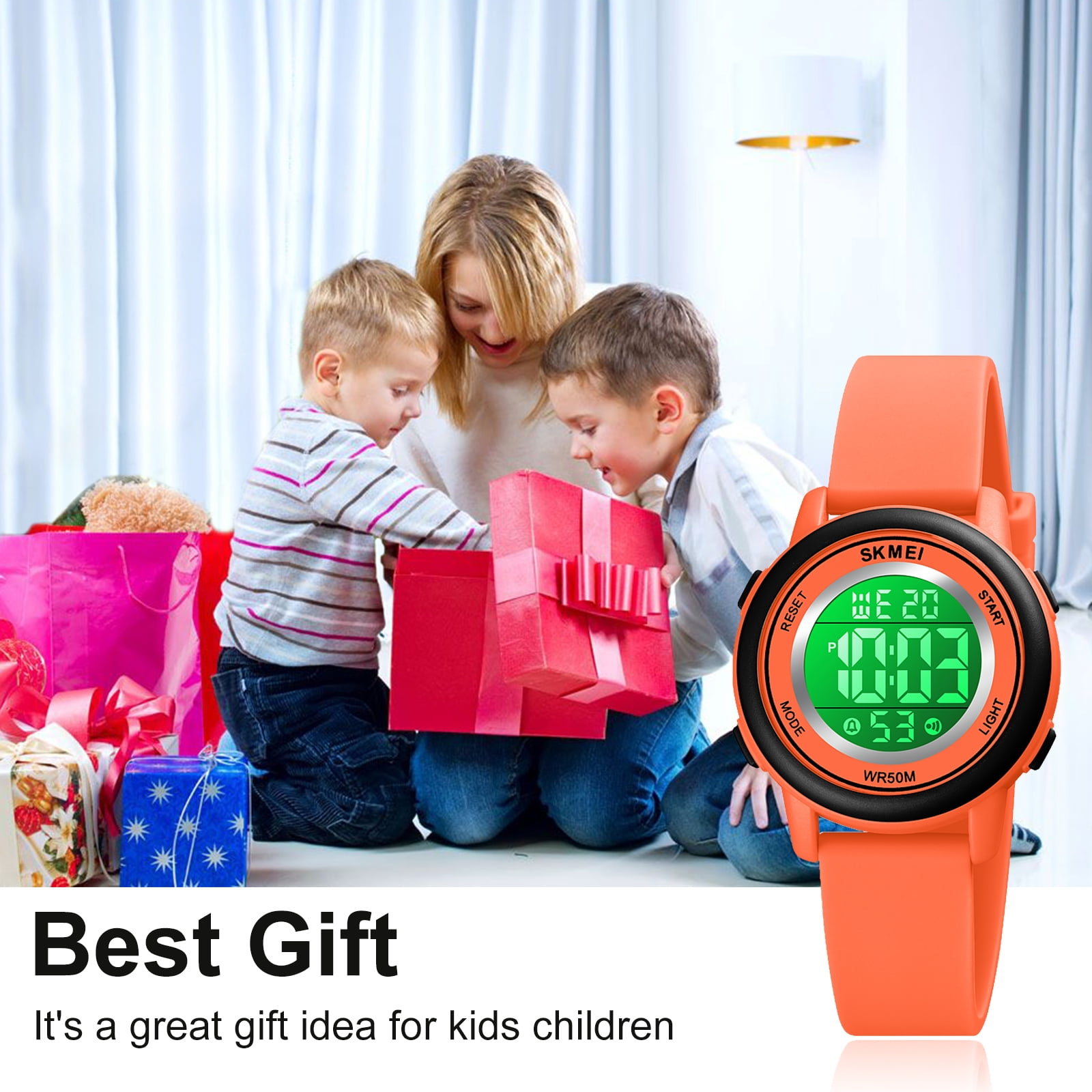 Children Digital Watch Wristwatch Fashion Multifunction Waterproof Outdoor Sports Luminous Watch for Kids Students Boys Girls Orange - Image 5