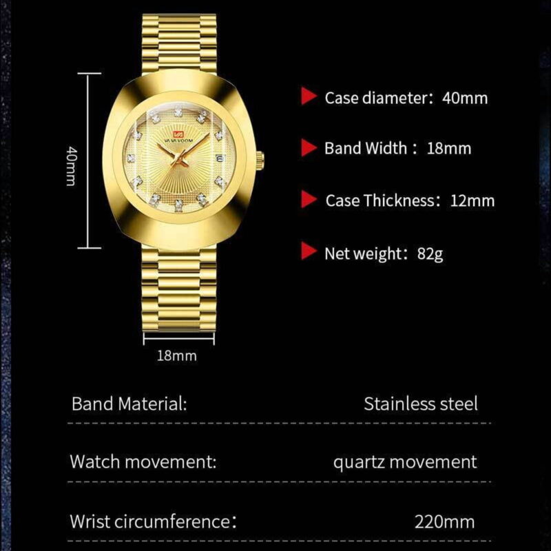 Unisex Stylish Casual Stainless Steel Wristwatch, Golden