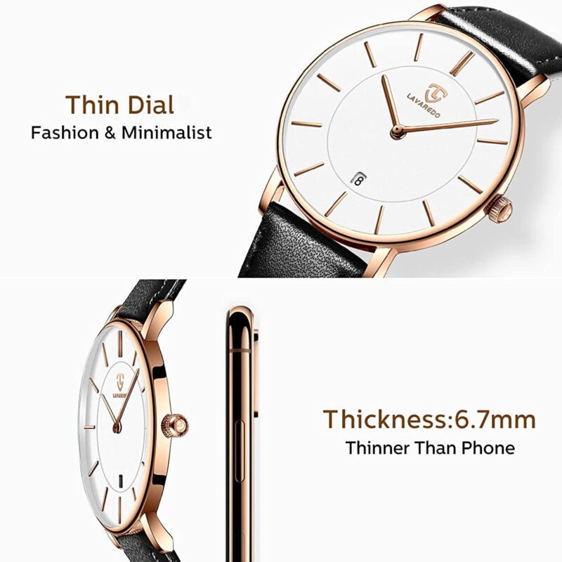 A ALPS Mens Watches Fashion Quartz Men's Watches Ultra Thin Minimalist Wristwatches with Leather Strap Gift for Man Father's Day Gifts