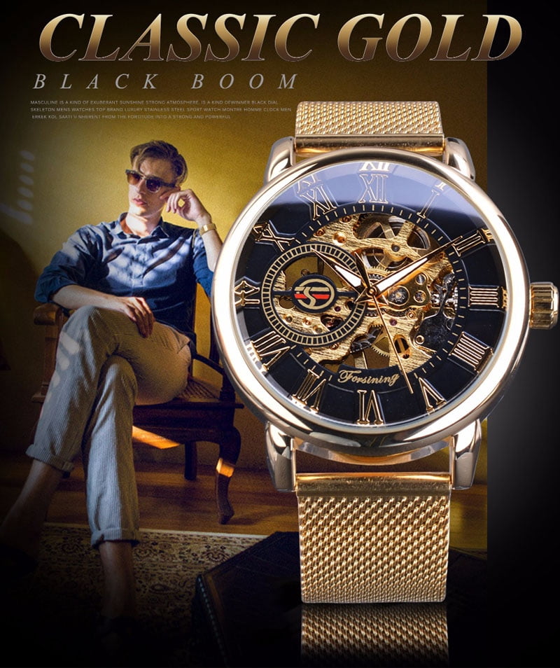 VIGOROSO Men Skeleton Mechanical Wrist Watch Stainless Steel Luxury Casual Wristwatch - Image 4