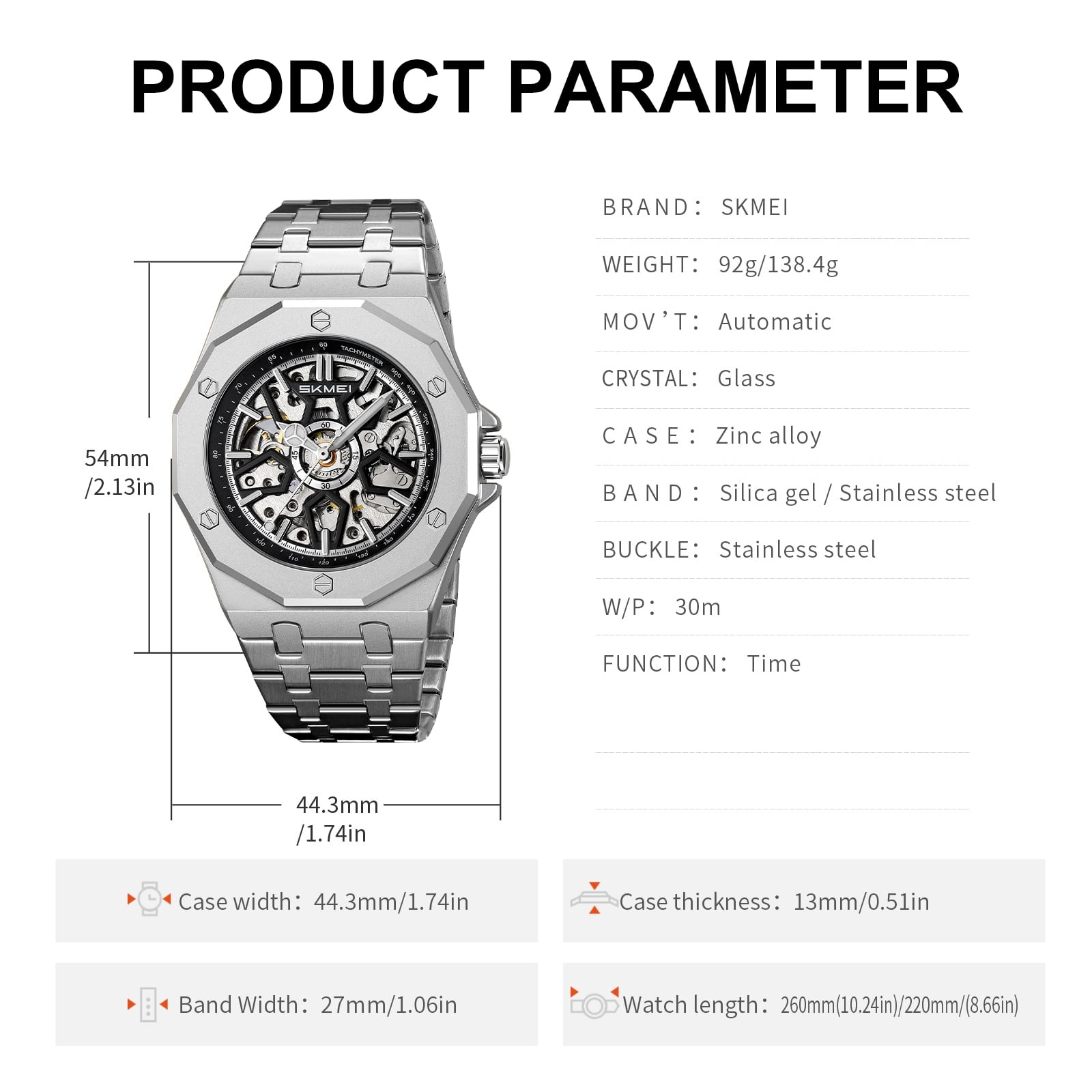 SKMEI Mens Luxury Skeleton Automatic Mechanical Wrist Watches Business Leisure Waterproof Luminous Pointer Self-Winding Wrist Watch - Image 3