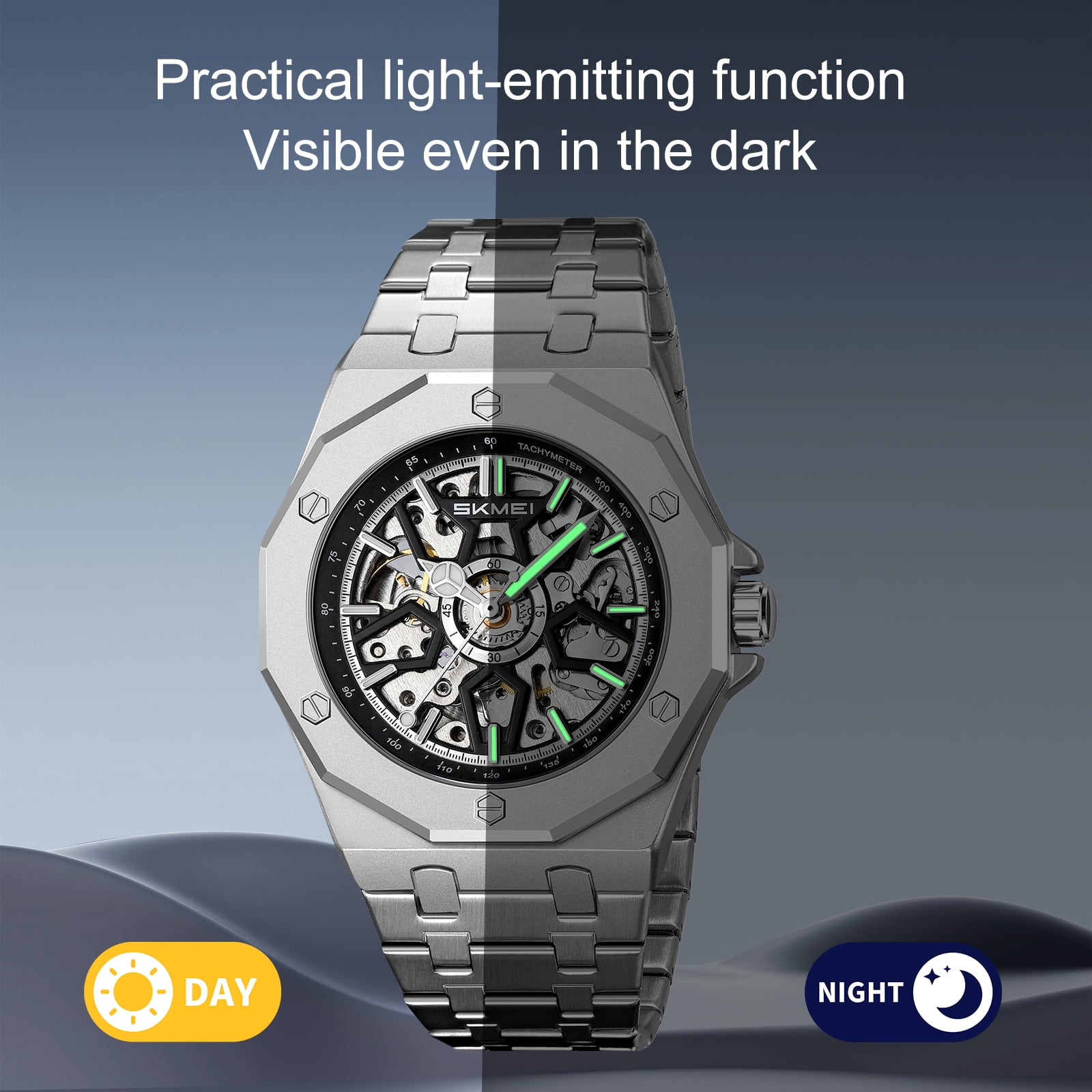 SKMEI Mens Luxury Skeleton Automatic Mechanical Wrist Watches Business Leisure Waterproof Luminous Pointer Self-Winding Wrist Watch - Image 5