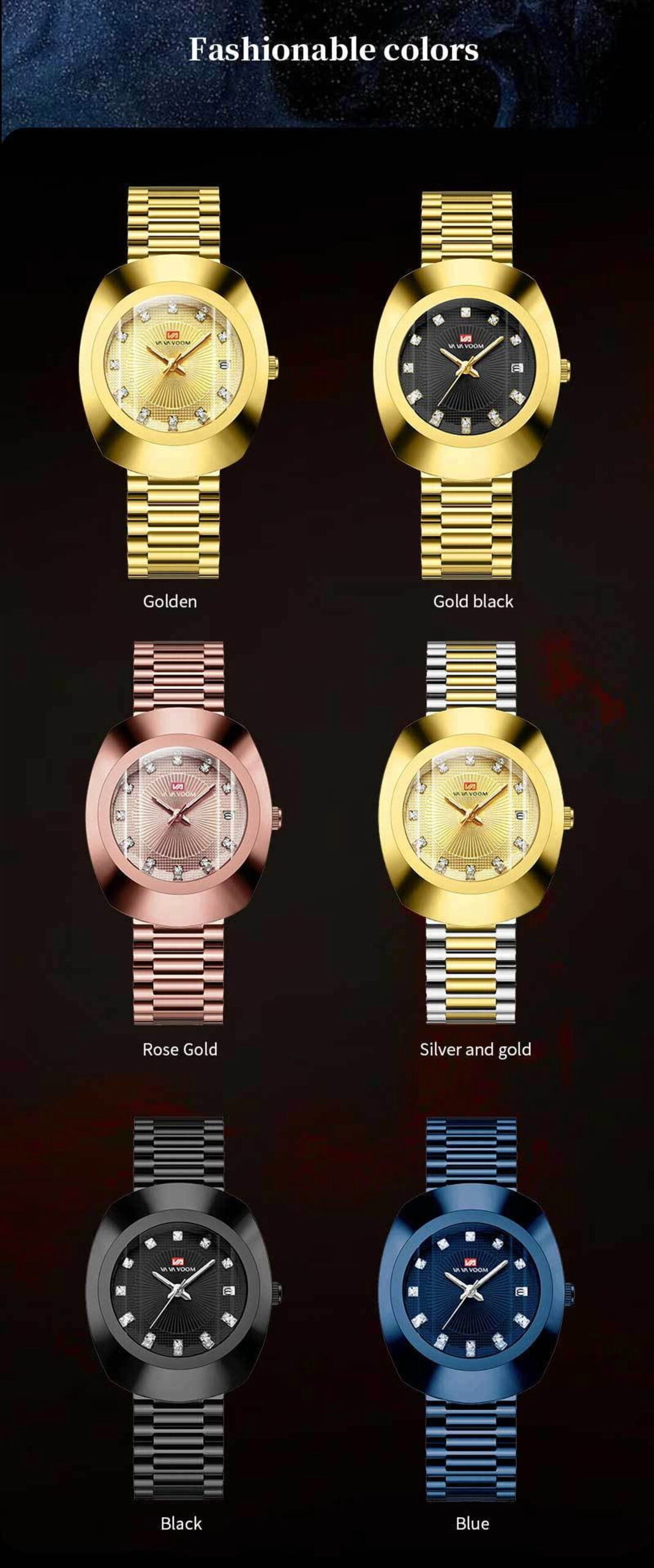 Unisex Stylish Casual Stainless Steel Wristwatch, Golden - Image 5