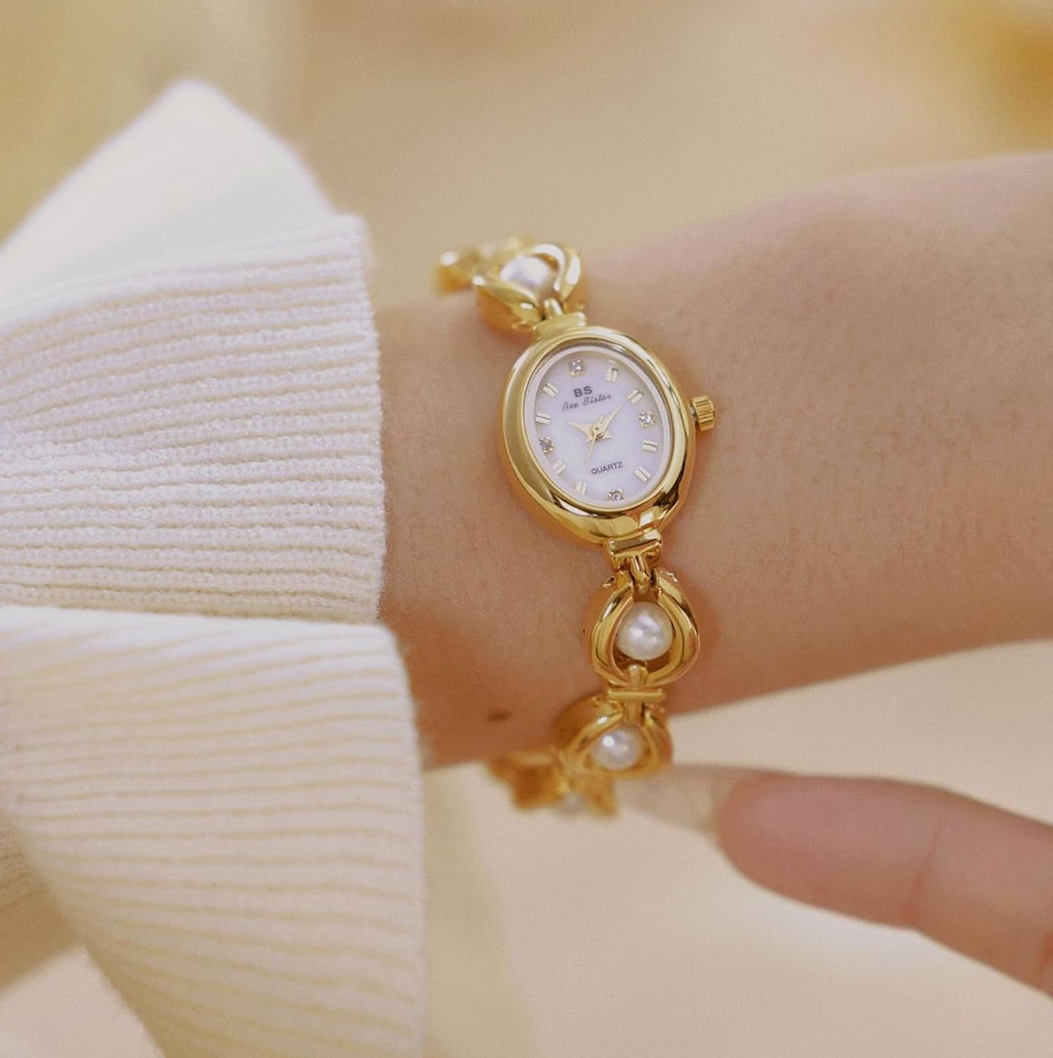 Fashion Women's Dress Watch Elegant Pearl Oval dial Ladies Bracelet Waterproof Analog Casual Watch - Image 4