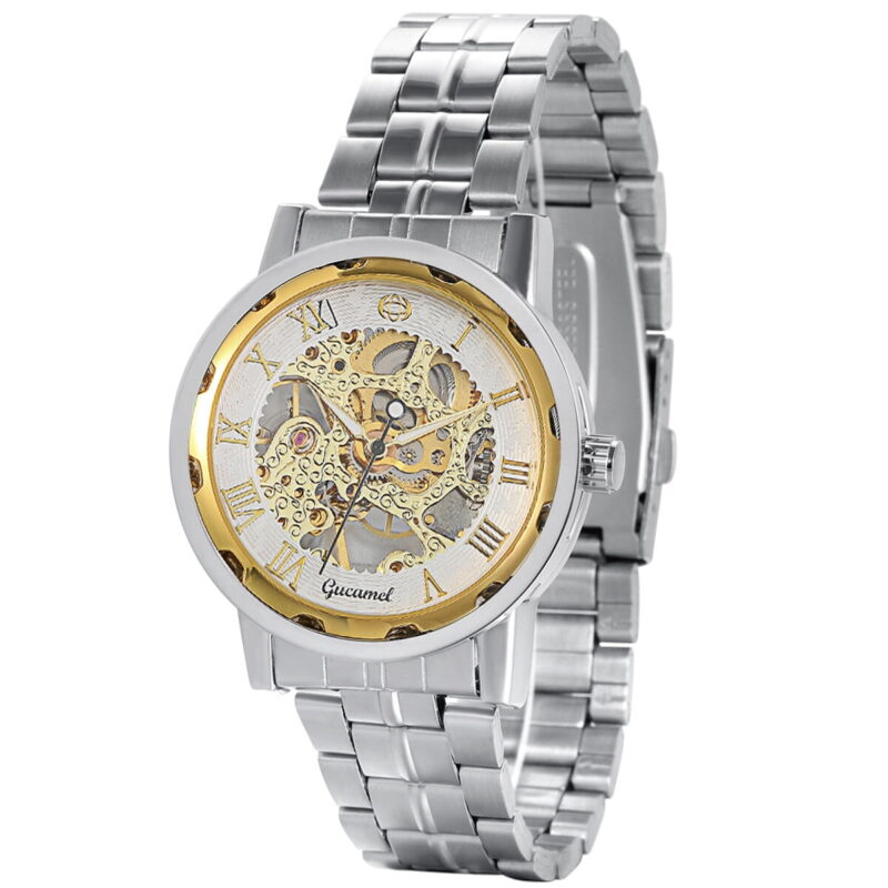 Luxury Mens Skeleton Mechanical Watch Steampunk Stainless Steel Wrist Watches