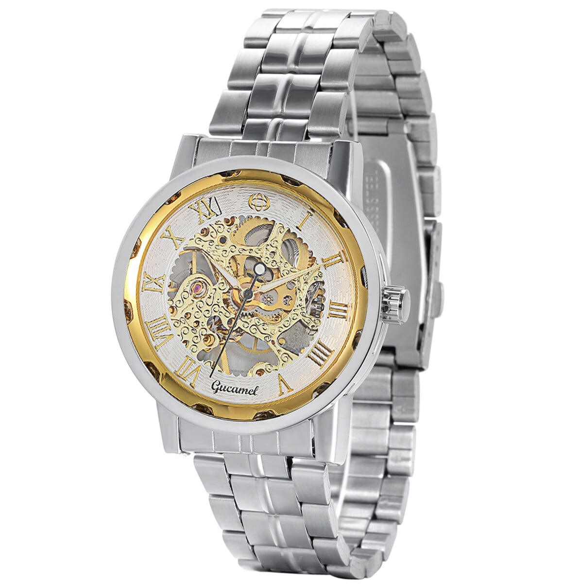 Luxury Mens Skeleton Mechanical Watch Steampunk Stainless Steel Wrist Watches - Image 3
