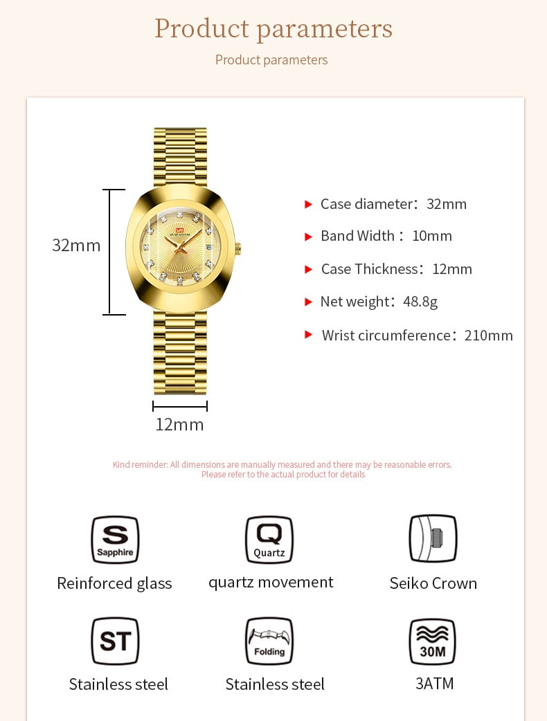 Unisex Stylish Casual Stainless Steel Wristwatch, Golden - Image 3