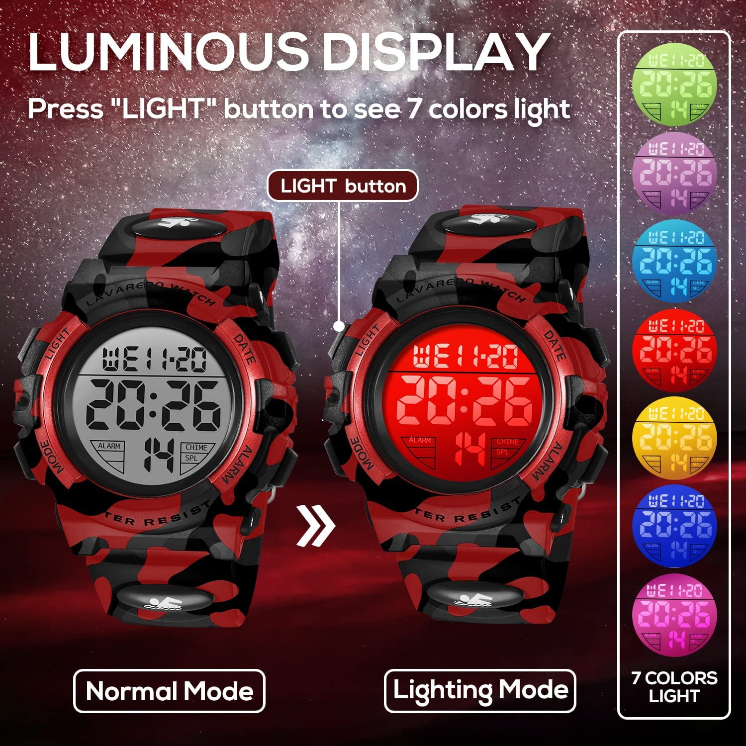 Kids Digital Sports Watch for Age 4-15 Waterproof Watches with Alarm Stopwatch Wrist Watches for Boys Girls Birthday Chriatmas Gift for Kids - Image 3